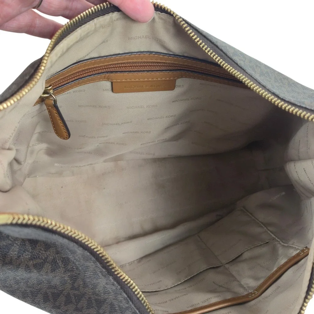 Michael Kors Isabella Medium Hobo Bag Brown Monogram Signature Logo 38T7GIRL3B
